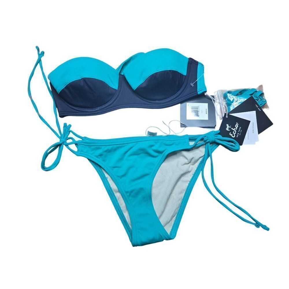 Echo New York Halter Bandeau Bikini Set Turquoise Blue Womens Size S